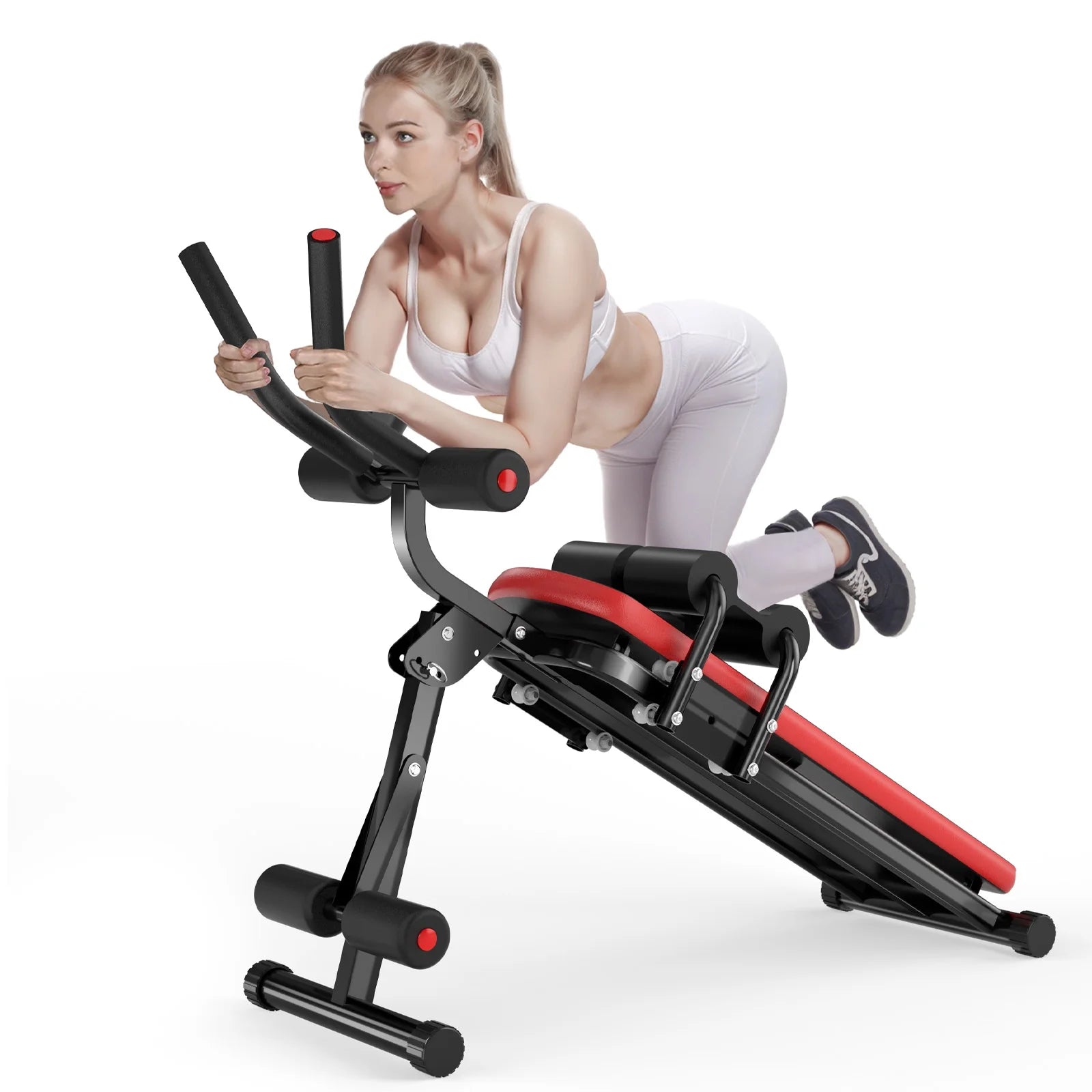 Foldable Ab Machine, Ab Workout Equipment, Abdominal Trainers for Home, LCD Display, Red