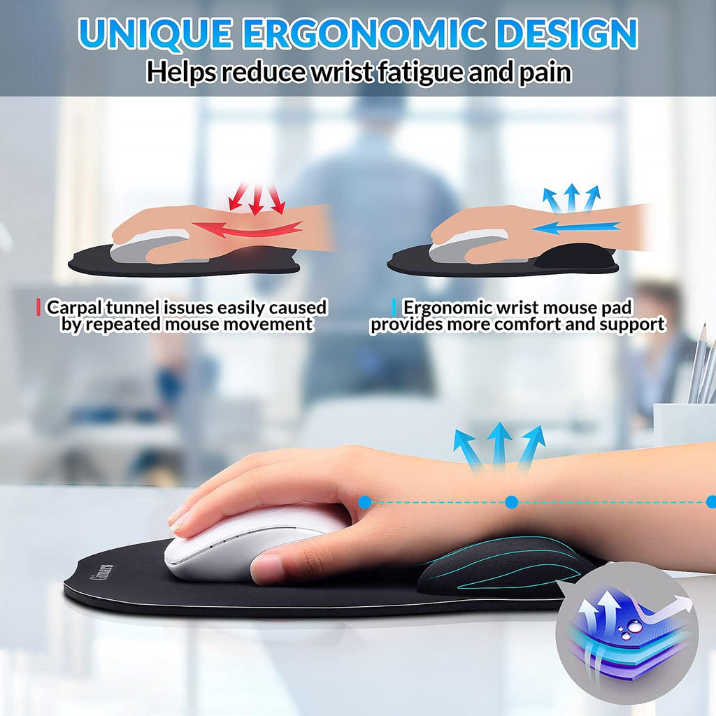 Enlarge round Smooth Superfine Fibre Memory Foam Mouse Pad Wrist Rest Support - Ergonomic Mousepad with Nonslip Base for Laptop, Computer, Gaming, Office - Comfortable for Typing & Pain Relief