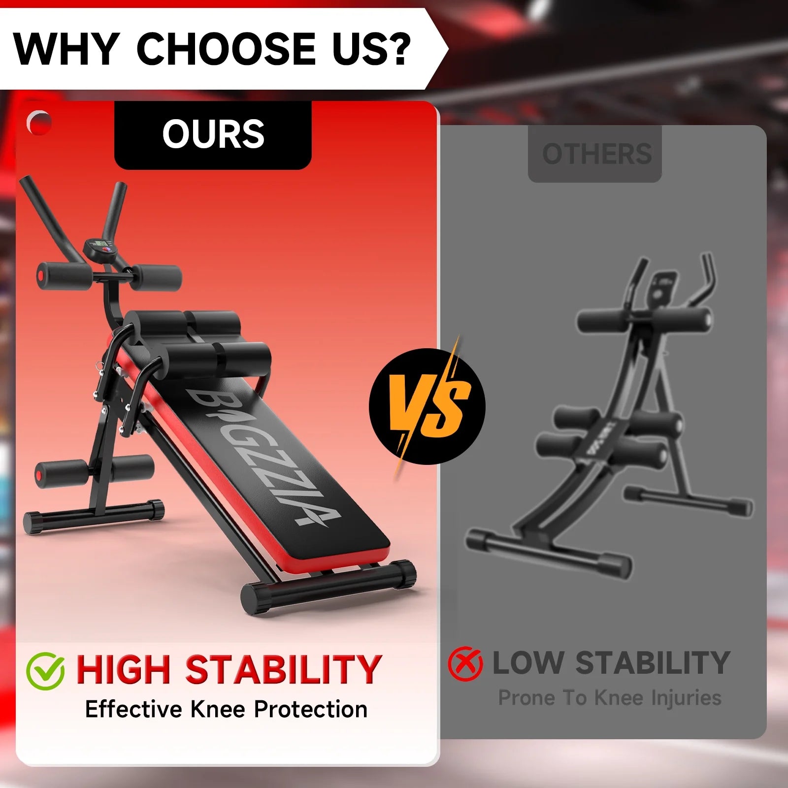 Foldable Ab Machine, Ab Workout Equipment, Abdominal Trainers for Home, LCD Display, Red