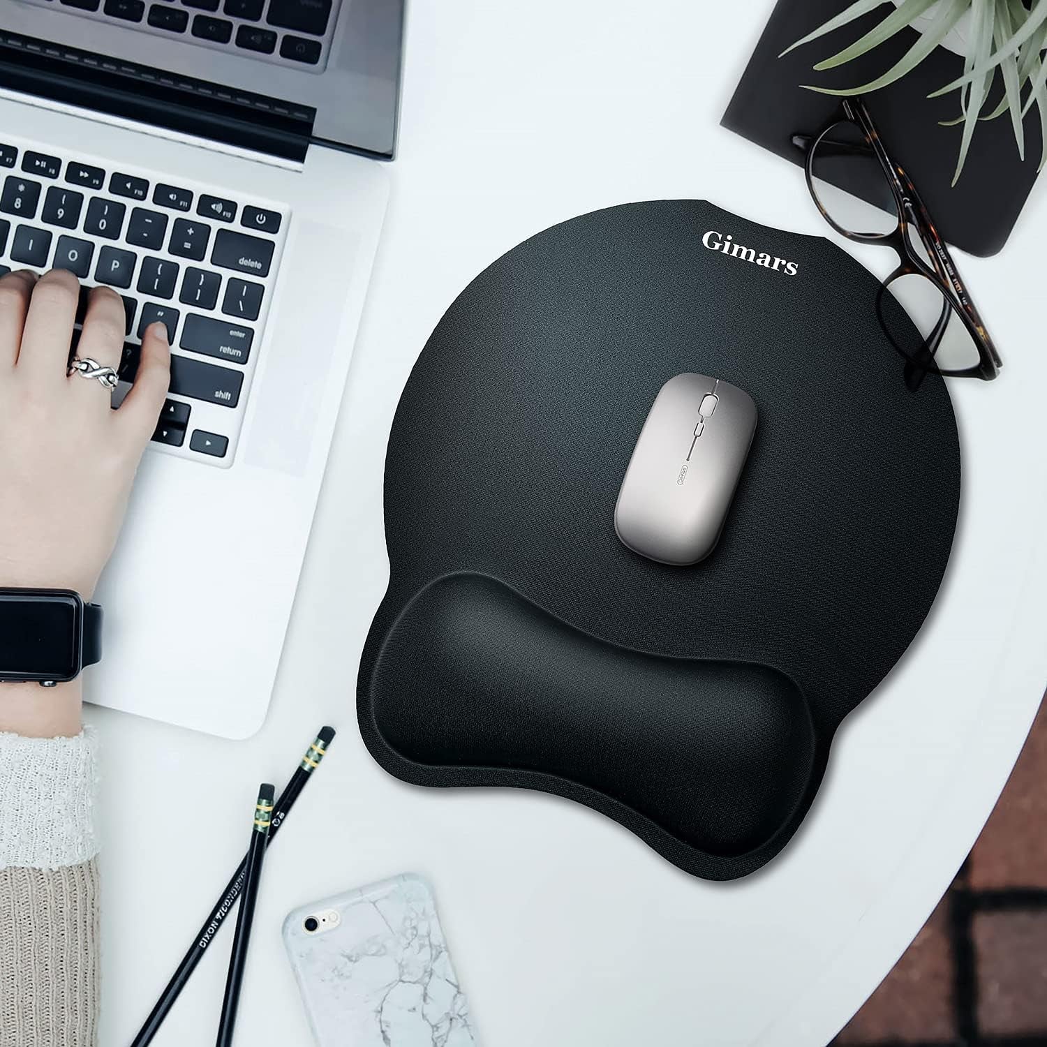 Enlarge round Smooth Superfine Fibre Memory Foam Mouse Pad Wrist Rest Support - Ergonomic Mousepad with Nonslip Base for Laptop, Computer, Gaming, Office - Comfortable for Typing & Pain Relief