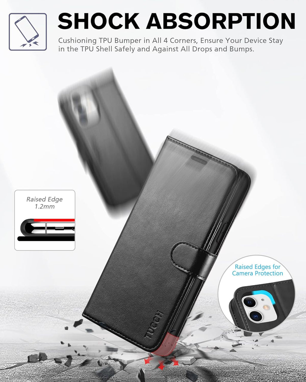 Case Wallet for Iphone 11, [RFID Blocking] Card Slots Stand Magnetic Closure, Protective PU Leather [Shockproof TPU Interior Case] Flip Cover Compatible with Iphone 11 (2019 6.1 Inch), Black