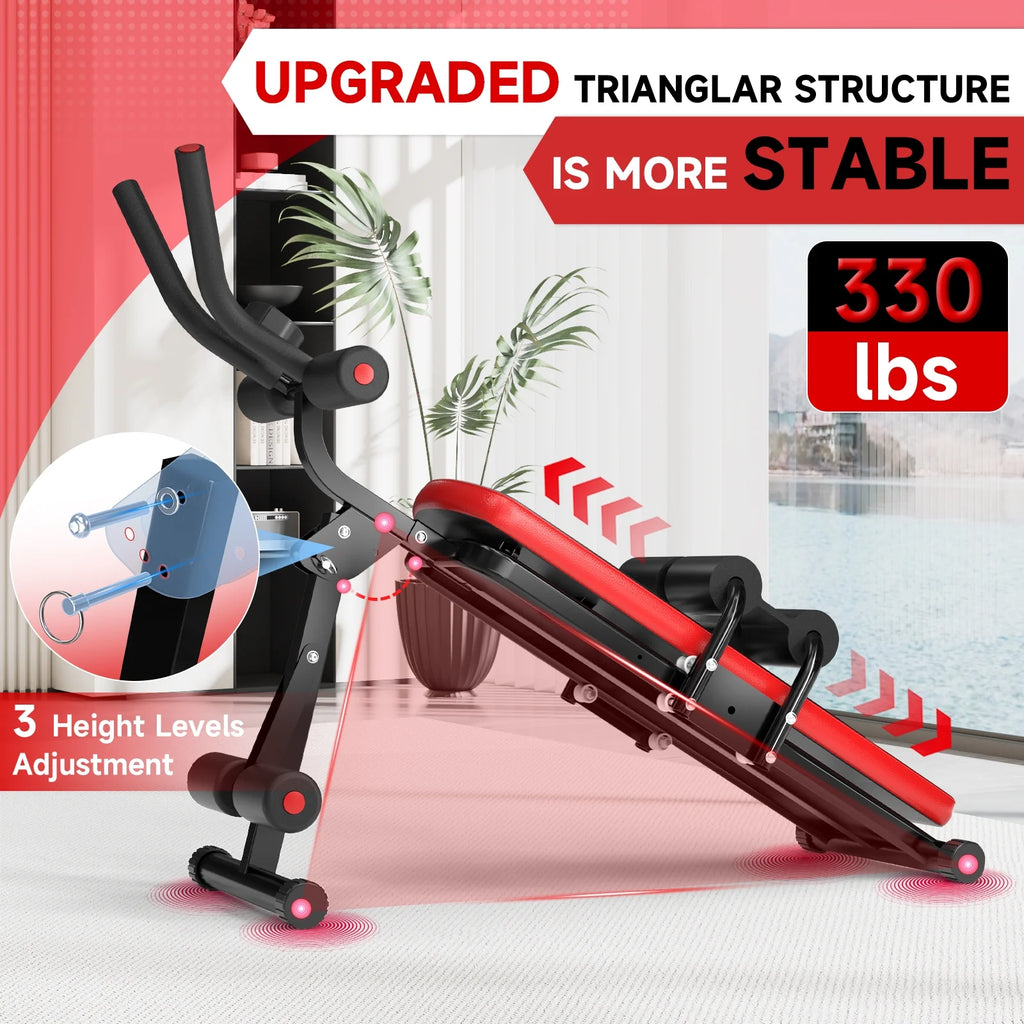 Foldable Ab Machine, Ab Workout Equipment, Abdominal Trainers for Home, LCD Display, Red