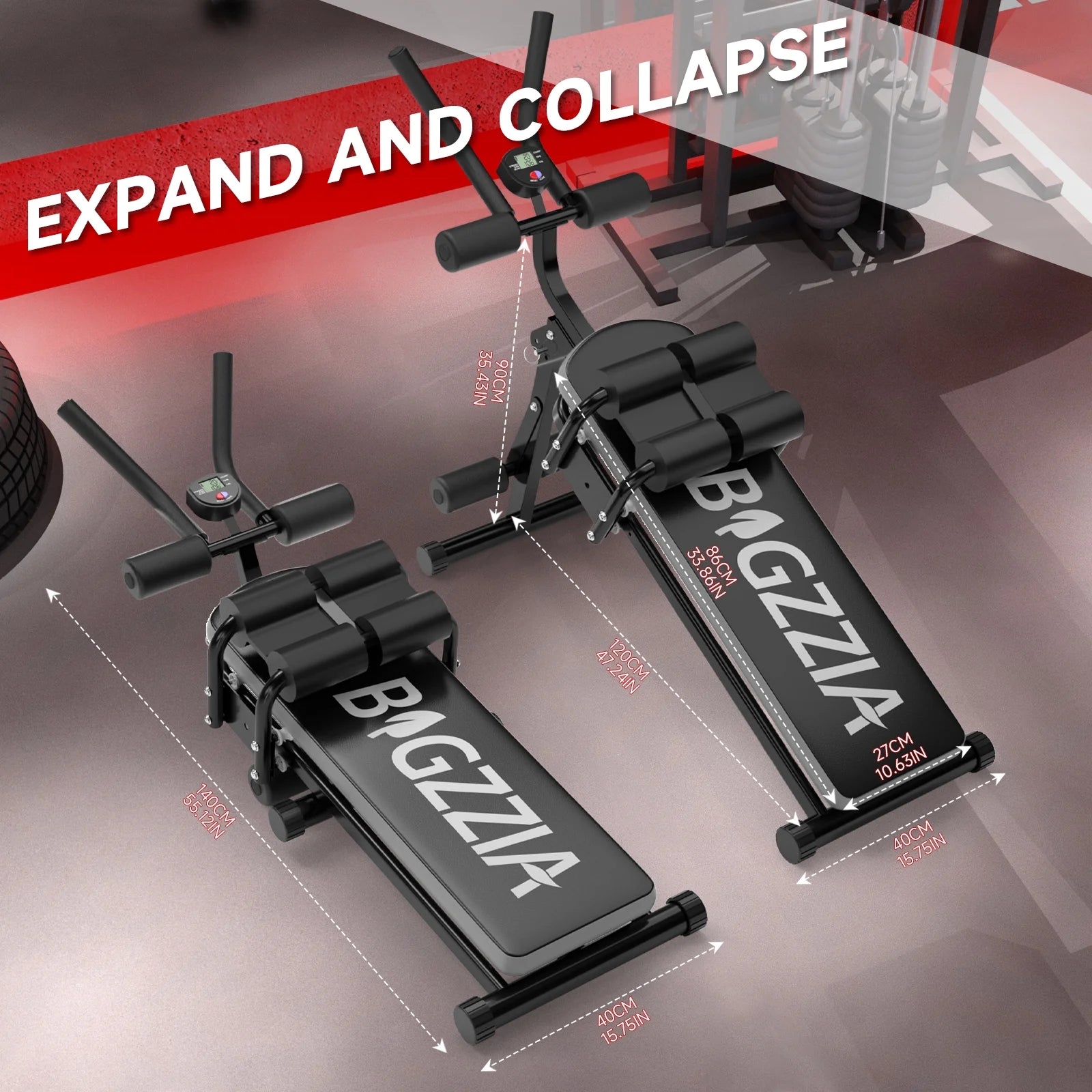 Foldable Ab Trainer Fitness Equipment with LCD Display, Black