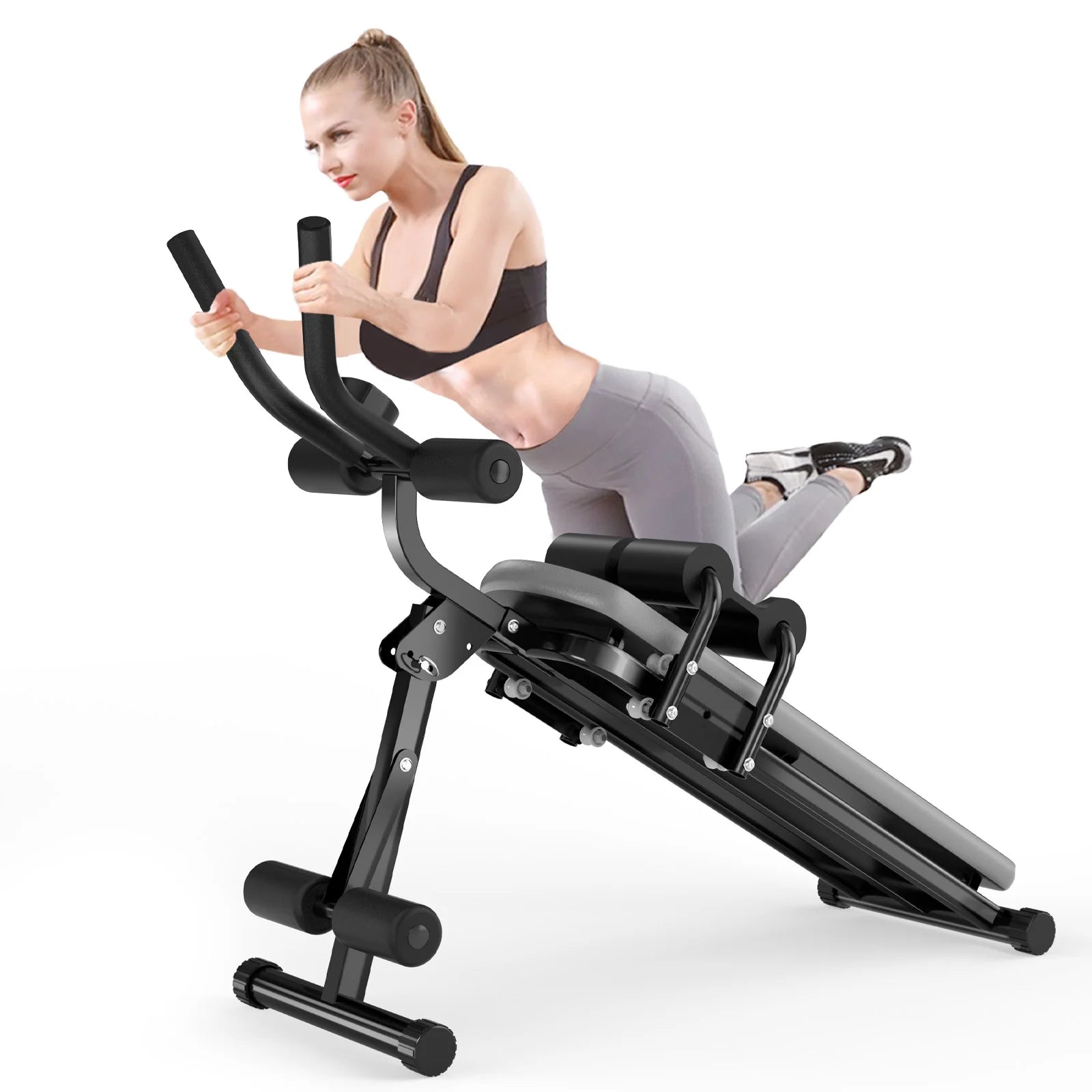 Foldable Ab Trainer Fitness Equipment with LCD Display, Black