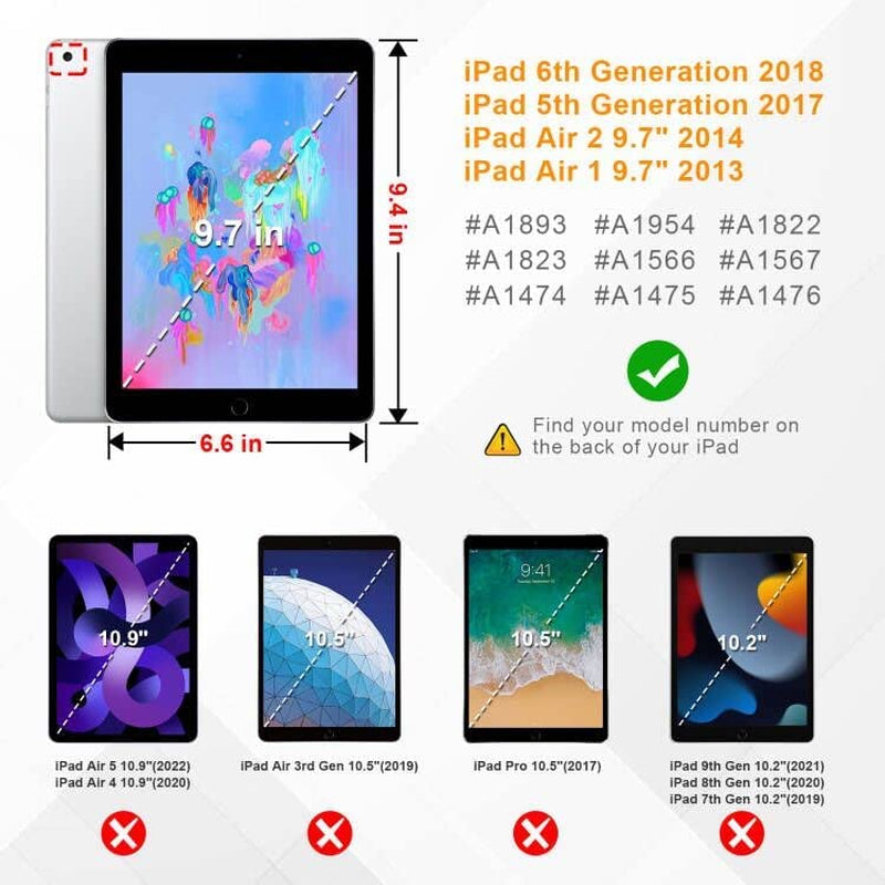 Slimshell Case for Ipad 6Th / 5Th Generation (2018 2017 Model, 9.7 Inch), Ipad Air 2 / Air 1 (9.7 Inch) - Lightweight Stand Smart Protective Cover with Auto Sleep/Wake, Black