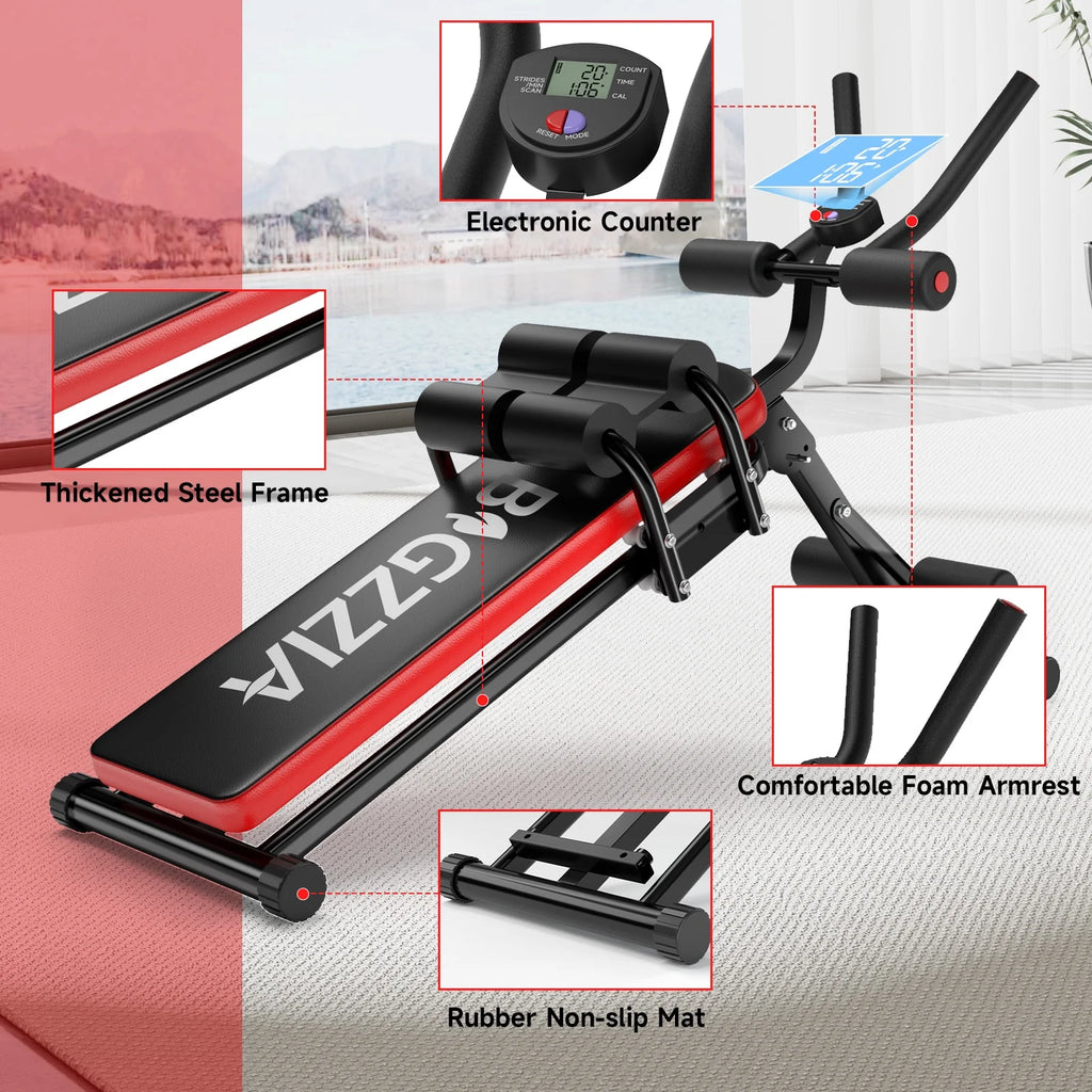Foldable Ab Machine, Ab Workout Equipment, Abdominal Trainers for Home, LCD Display, Red