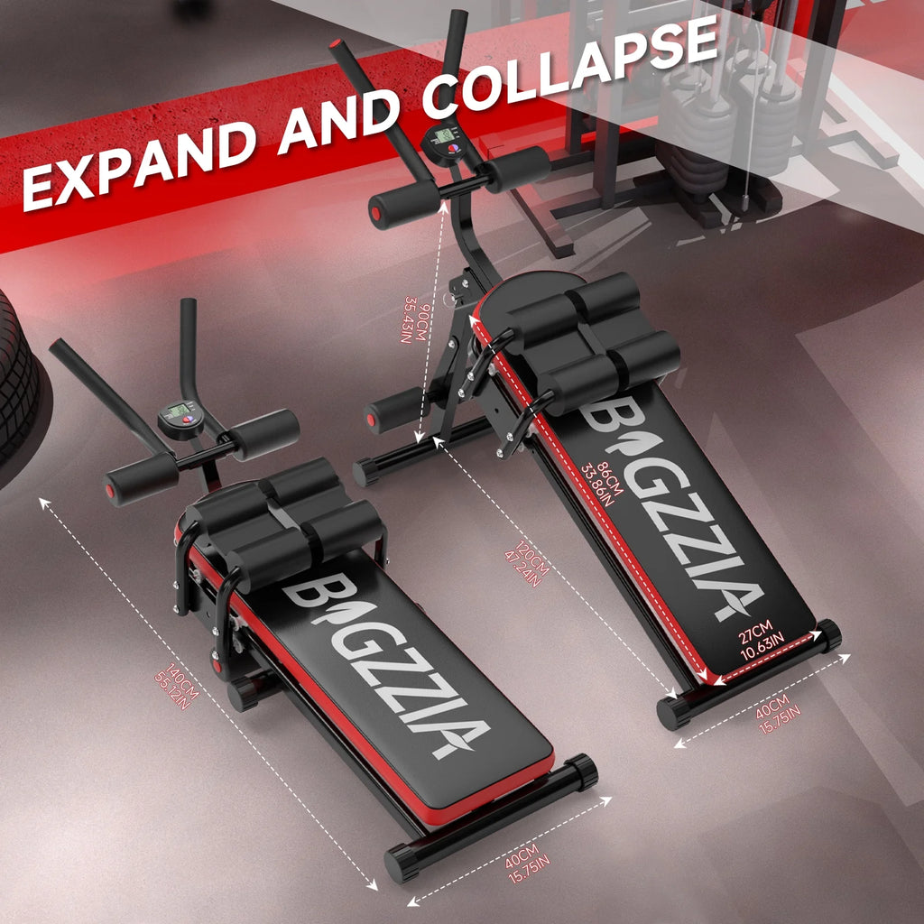 Foldable Ab Machine, Ab Workout Equipment, Abdominal Trainers for Home, LCD Display, Red