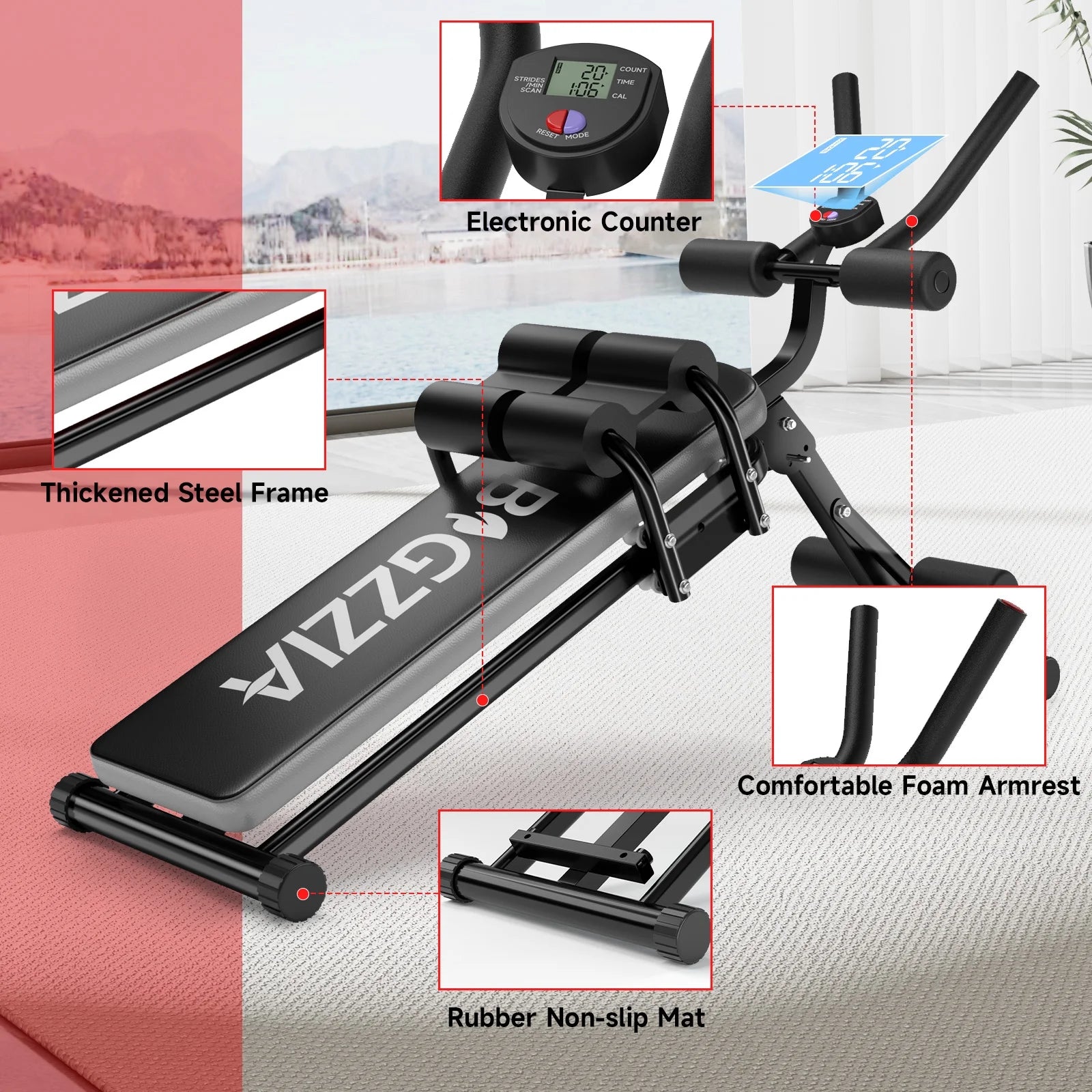 Foldable Ab Trainer Fitness Equipment with LCD Display, Black