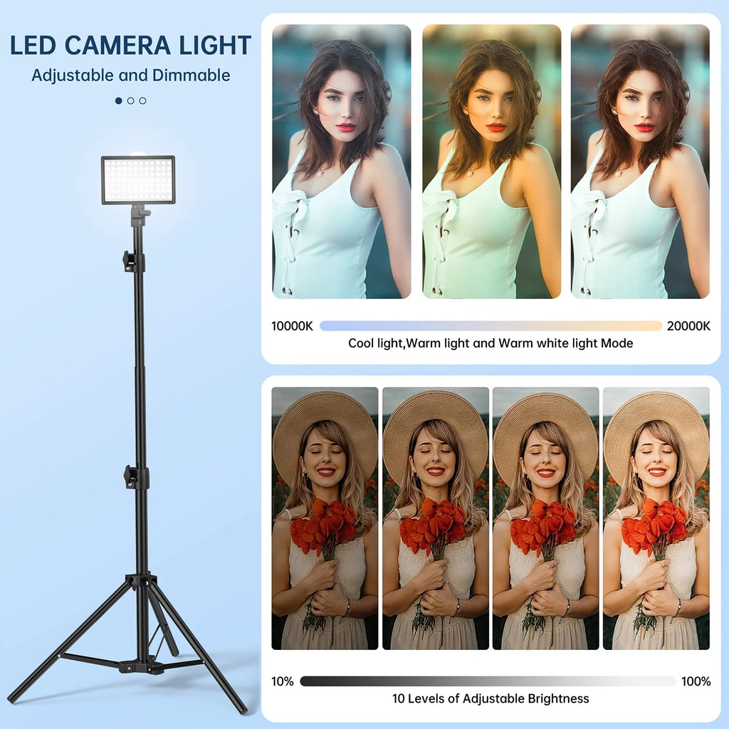 LED Photo Video Light Kit, 2Pcs Remote Control Dimmable USB LED Continuous Light Photography Light with Tripods, 10 Brightness Level and 9 Color Filters for Photo Studios, Youtube, Tiktok