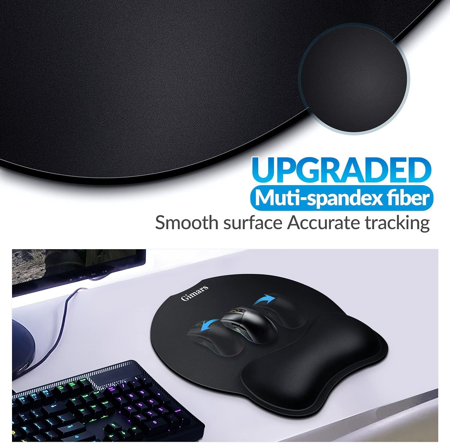 Enlarge round Smooth Superfine Fibre Memory Foam Mouse Pad Wrist Rest Support - Ergonomic Mousepad with Nonslip Base for Laptop, Computer, Gaming, Office - Comfortable for Typing & Pain Relief
