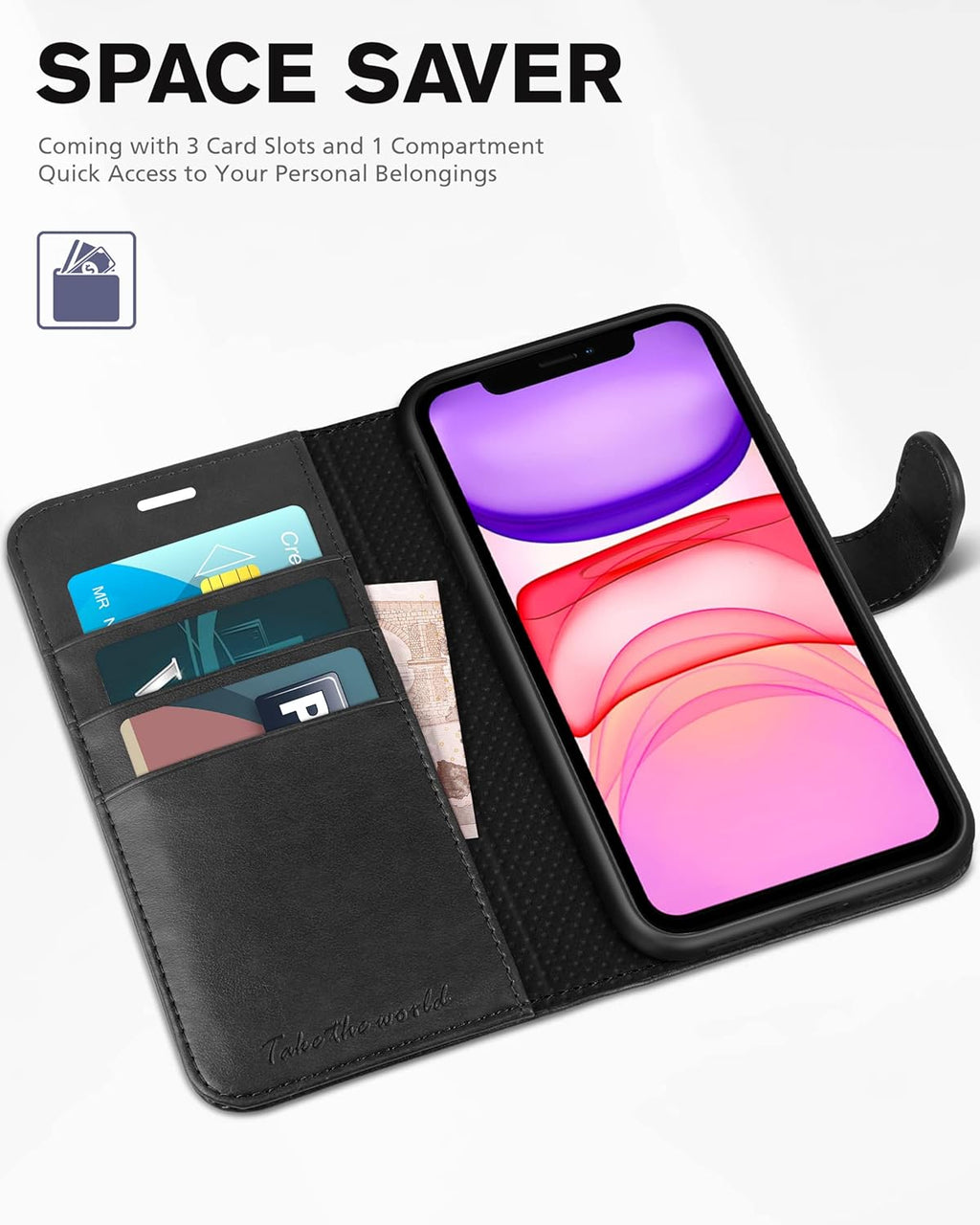 Case Wallet for Iphone 11, [RFID Blocking] Card Slots Stand Magnetic Closure, Protective PU Leather [Shockproof TPU Interior Case] Flip Cover Compatible with Iphone 11 (2019 6.1 Inch), Black