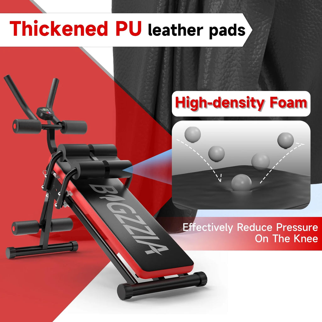Foldable Ab Machine, Ab Workout Equipment, Abdominal Trainers for Home, LCD Display, Red