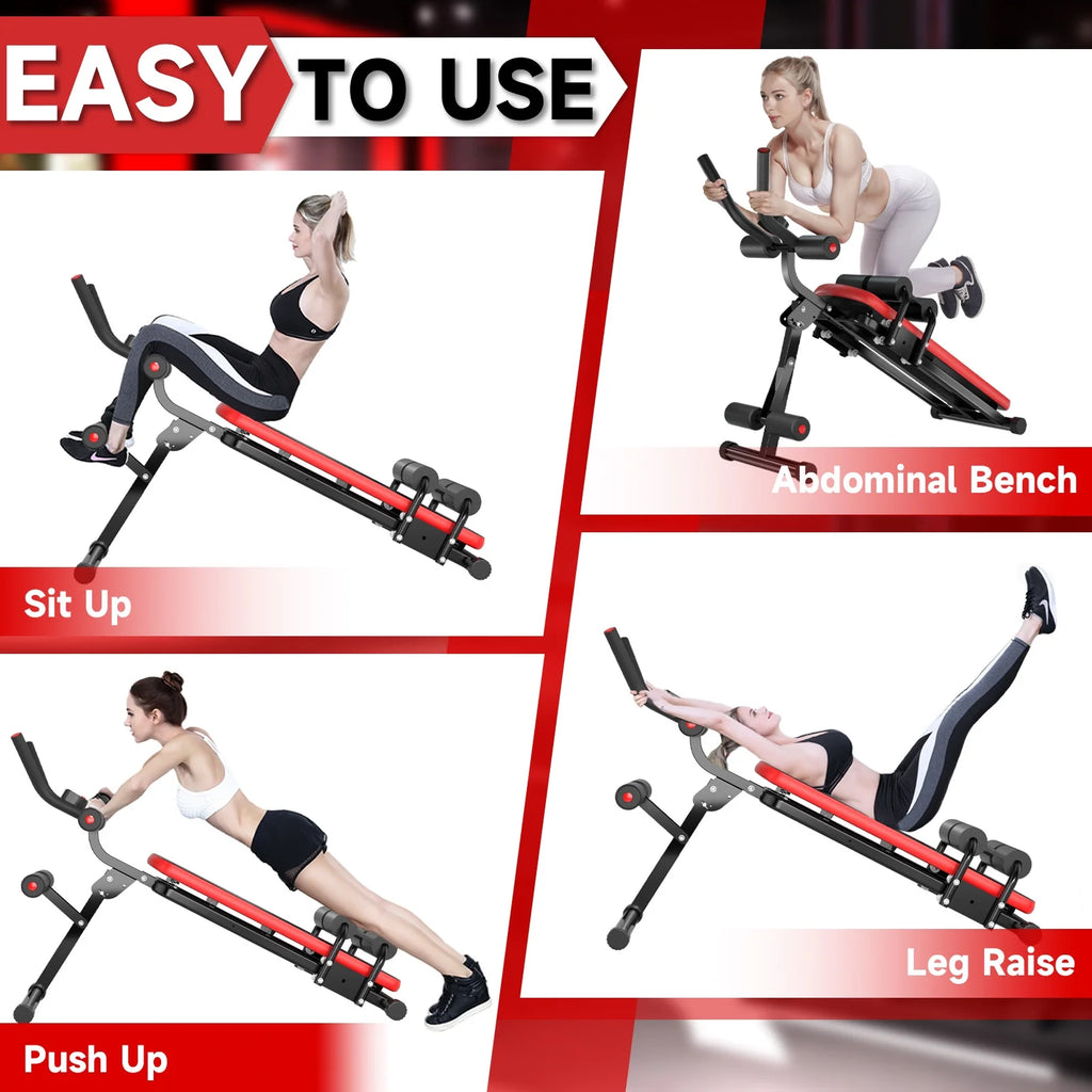 Foldable Ab Machine, Ab Workout Equipment, Abdominal Trainers for Home, LCD Display, Red