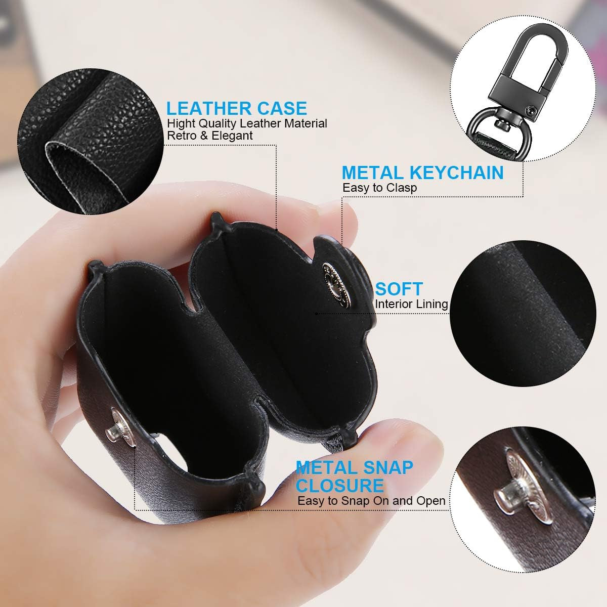 for Airpods Case Cover, Airpods 2 Case Leather Gen 2 Protective Cover with Keychain/Ear Hooks/Airpods Strap/Watch Band Holder/Earpods Case Compatible with Apple Airpods 2Nd 1St Generation,Black