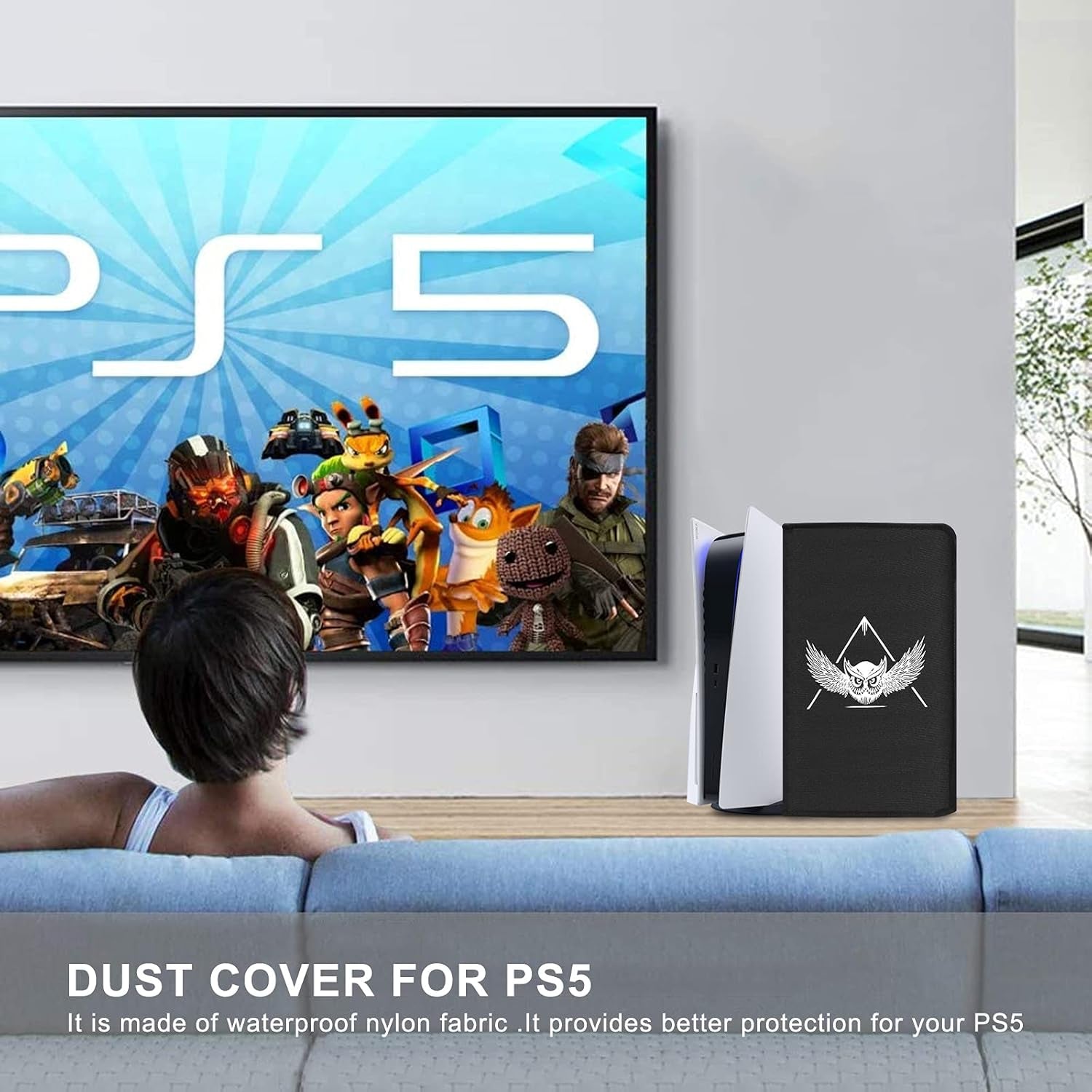 PS5 Dust Cover, Soft Thick Cotton Precision Cut for Playstation 5 Console Digital Edition & Regular Edition, anti Scratch Waterproof Cover Sleeve -Easy Access Cable Port